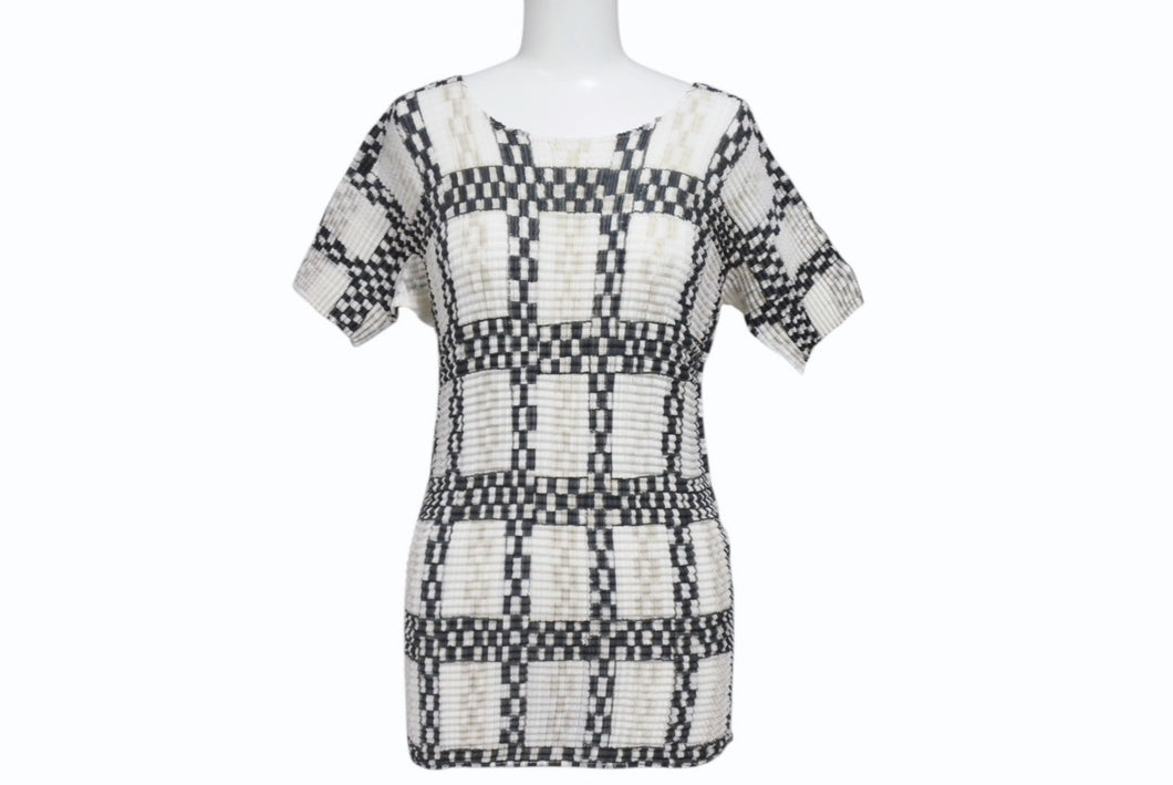 極美品 ISSEY MIYAKE ME イッセイミヤケ スリーブ カットソー IM71FJ945 ブラック ホワイト マルチカラー 中古 4b004465