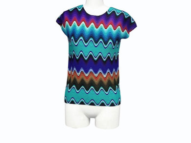 極美品 ISSEY MIYAKE ME イッセイミヤケ ミー ノースリーブ カットソー MI03FK267 ブルー マルチカラー 中古 4b004467