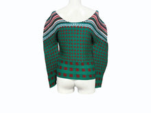 Load image into Gallery viewer, 極美品 ISSEY MIYAKE ME イッセイミヤケ ミー 長袖Tシャツ カットソー MI53FJ492 幾何学柄 グリーン マルチカラー 中古 4b004469