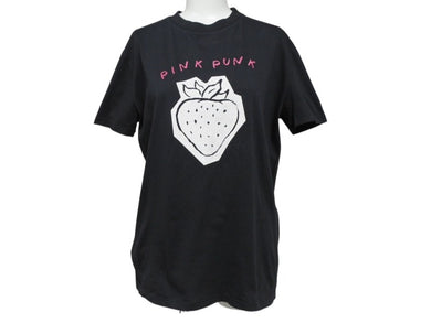 極美品 MIUMIU ミュウミュウ いちごピンクパンクロゴ半袖Ｔシャツ MJN168 コットンブラック サイズXS 中古 4b004471 