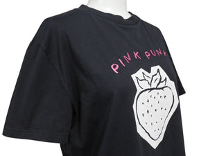 極美品 MIUMIU ミュウミュウ いちご pink punk ロゴ 半袖Ｔシャツ MJN168 コットン ブラック サイズXS 中古 4b004471