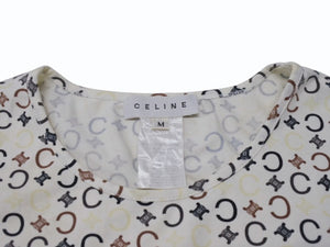 CELINE セリーヌ 総柄 半袖Tシャツ 2 0358 サイズM マカダム柄 オフホワイト マルチカラー プリント 美品 中古 4b004472