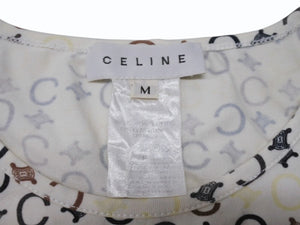 CELINE セリーヌ 総柄 半袖Tシャツ 2 0358 サイズM マカダム柄 オフホワイト マルチカラー プリント 美品 中古 4b004472