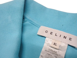 CELINE セリーヌ 半袖ポロシャツ トップス 2 9A14 サイズXL ブルー ブラウン ホワイト ロゴ刺繍 美品 中古 4b004473