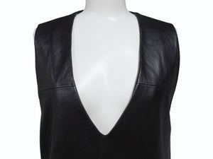 MAISON MARGIELA メゾンマルジェラ ラムレザー切替 ノースリーブワンピース S31CT0510 ブラック サイズ36 美品 中古 4b004476