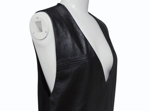 MAISON MARGIELA メゾンマルジェラ ラムレザー切替 ノースリーブワンピース S31CT0510 ブラック サイズ36 美品 中古 4b004476