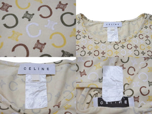 CELINE セリーヌ 総柄 半袖Tシャツ トップス 2 0358 サイズL マカダム柄 ベージュ マルチカラー プリント 美品 中古 4b004477