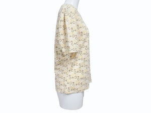 CELINE セリーヌ 総柄 半袖Tシャツ トップス 2 0358 サイズL マカダム柄 ベージュ マルチカラー プリント 美品 中古 4b004477