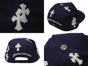 新品未使用 CHROME HEARTS クロムハーツ 5パネル セメタリークロスパッチ ベースボールキャップ ONE SIZE 9パッチ ネイビー 中古 4b004479