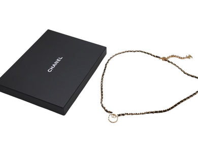新品未使用 CHANEL シャネル チェーンネックレス ABC578 重量約65.3g B24C刻印 ココマーク レザー メタル ゴールド ブラック 中古 4b004482