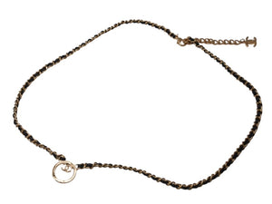 新品未使用 CHANEL シャネル チェーンネックレス ABC578 重量約65.3g B24C刻印 ココマーク レザー メタル ゴールド ブラック 中古 4b004482