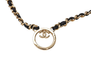 新品未使用 CHANEL シャネル チェーンネックレス ABC578 重量約65.3g B24C刻印 ココマーク レザー メタル ゴールド ブラック 中古 4b004482