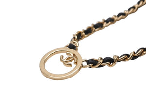 新品未使用 CHANEL シャネル チェーンネックレス ABC578 重量約65.3g B24C刻印 ココマーク レザー メタル ゴールド ブラック 中古 4b004482
