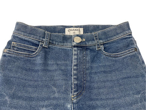 CHANEL シャネル デニムパンツ ジーンズ P64935V61007 サイズ38 テーパード ココマーク柄 インディゴブルー 美品 中古 4b004487