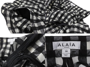 ALAIA アライア スカート AA9P01624T577 ポリエスサテル コットン ポリリアミド ブラック ホワイト サイズ38 美品 中古 4b004489 