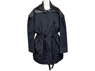 極美品 ALAÏA アライア DRAPED PARKA ドレープド パーカー AA9M02703T496 サイズ34 ナイロン シルク ラムスキン ブラック 中古 4b004490