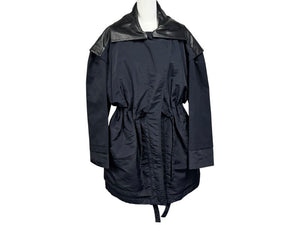 極美品 ALAÏA アライア DRAPED PARKA ドレープド パーカー AA9M02703T496 サイズ34 ナイロン シルク ラムスキン ブラック 中古 4b004490