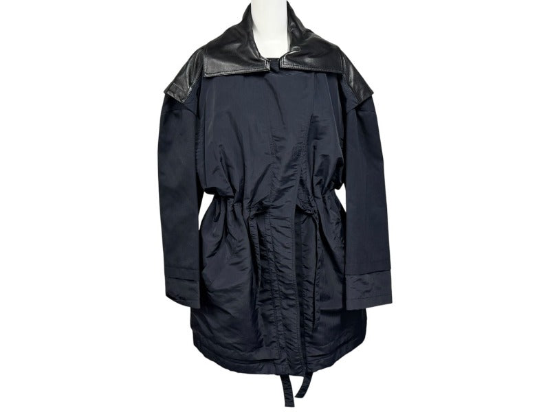 極美品 ALAÏA アライア DRAPED PARKA ドレープド パーカー AA9M02703T496 サイズ34 ナイロン シルク ラムスキン ブラック 中古 4b004490