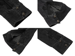 極美品 CHROME HEARTS クロムハーツ デニム長袖シャツ サイズS クロスボールボタン CHクロスパッチ 2パッチ 2025年新作 ブラック 中古 4b004493