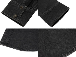 極美品 CHROME HEARTS クロムハーツ デニム長袖シャツ サイズS クロスボールボタン CHクロスパッチ 2パッチ 2025年新作 ブラック 中古 4b004493