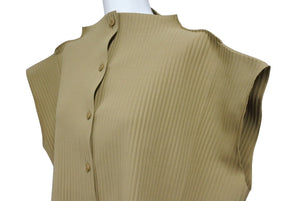 極美品 me ISSEY MIYAKE ミー イッセイミヤケ シャツブラウス プリーツ MI32KK91 ポリエステル ブラウン 中古 4b004501
