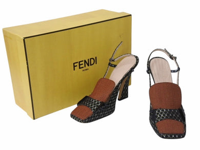 美品 FENDI フェンディ フリーダム ストラップパンプス ファブリック 千鳥柄 ブラック グリーン ホワイト レッド サイズ37 中古 4b004512