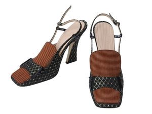 美品 FENDI フェンディ フリーダム ストラップパンプス ファブリック 千鳥柄 ブラック グリーン ホワイト レッド サイズ37 中古 4b004512 