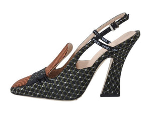 美品 FENDI フェンディ フリーダム ストラップパンプス ファブリック 千鳥柄 ブラック グリーン ホワイト レッド サイズ37 中古 4b004512 