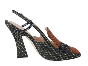 美品 FENDI フェンディ フリーダム ストラップパンプス ファブリック 千鳥柄 ブラック グリーン ホワイト レッド サイズ37 中古 4b004512 