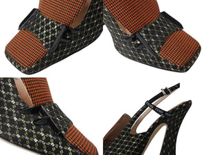美品 FENDI フェンディ フリーダム ストラップパンプス ファブリック 千鳥柄 ブラック グリーン ホワイト レッド サイズ37 中古 4b004512 