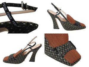 美品 FENDI フェンディ フリーダム ストラップパンプス ファブリック 千鳥柄 ブラック グリーン ホワイト レッド サイズ37 中古 4b004512 