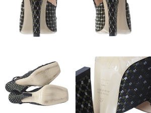 美品 FENDI フェンディ フリーダム ストラップパンプス ファブリック 千鳥柄 ブラック グリーン ホワイト レッド サイズ37 中古 4b004512 