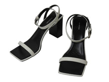 Load image into Gallery viewer, 極美品 BALENCIAGA バレンシアガ スクエア サンダル 570298 イタリア製 レザー ホワイト ブラック サイズ37 中古 4b004513