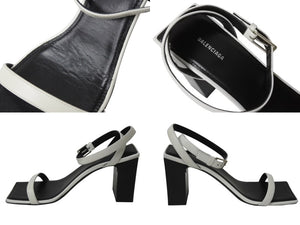 極美品 BALENCIAGA バレンシアガ スクエア サンダル 570298 イタリア製 レザー ホワイト ブラック サイズ37 中古 4b004513
