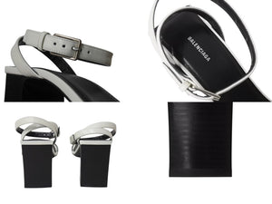 極美品 BALENCIAGA バレンシアガ スクエア サンダル 570298 イタリア製 レザー ホワイト ブラック サイズ37 中古 4b004513