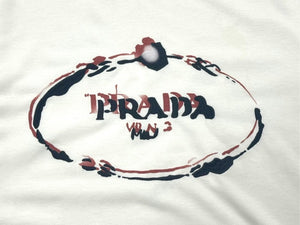 極美品 PRADA プラダ 18AW 半袖Tシャツ UJN555 サイズXL ホワイト プリント コットン ポリエステル 刺繍 中古 4b004524