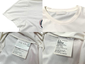 極美品 PRADA プラダ 18AW 半袖Tシャツ UJN555 サイズXL ホワイト プリント コットン ポリエステル 刺繍 中古 4b004524