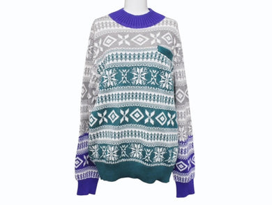 極美品 Sacai サカイ ニットセーター 18-01581M サイズ2 リネンコットン マルチカラー ノルディック柄 18AW 中古 4b004525 