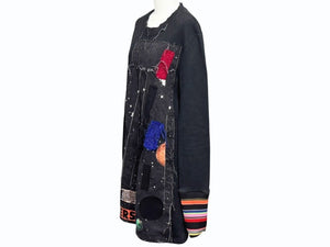 極美品 RAFSIMONS ラフシモンズ Long Sweatshirts With Patches And Striped Ribbing スウェットシャツ 14AW ブラック サイズS 中古 4b004545