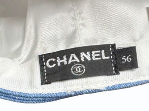 極美品 CHANEL シャネル キャスケット キャップ 帽子 コットン ライクラ ネイビー ホワイト ゴールド金具 サイズ56 中古 4b004547