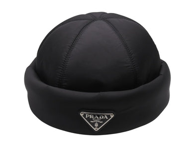 極美品 PRADA プラダ ロゴプレート フィッシャーマン キャップ 帽子 2HC168 ナイロン ブラック シルバー金具 サイズXL 中古 4b004548