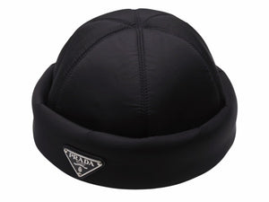 極美品 PRADA プラダ ロゴプレート フィッシャーマン キャップ 帽子 2HC168 ナイロン ブラック シルバー金具 サイズXL 中古 4b004548