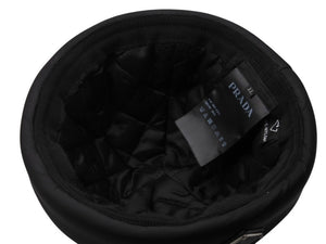 極美品 PRADA プラダ ロゴプレート フィッシャーマン キャップ 帽子 2HC168 ナイロン ブラック シルバー金具 サイズXL 中古 4b004548