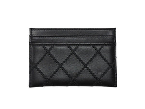 極美品 CHANEL シャネル ココマーク カードケース 29番台 イタリア製 ラムスキン ブラック ブルー シルバー金具 中古 4b004555