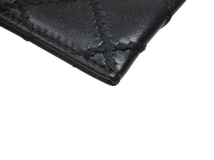 極美品 CHANEL シャネル ココマーク カードケース 29番台 イタリア製 ラムスキン ブラック ブルー シルバー金具 中古 4b004555