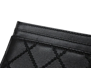極美品 CHANEL シャネル ココマーク カードケース 29番台 イタリア製 ラムスキン ブラック ブルー シルバー金具 中古 4b004555