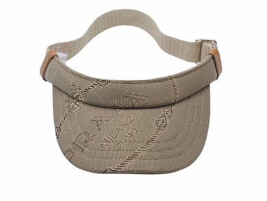 新品未使用 PRADA プラダ ロゴ ジャガード サンバイザー キャンバス ポリエステル コットン ベージュ ブラウン シルバー金具 中古 4b004556