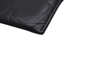 CHANEL シャネル カメリア カードケース 名刺入れ パスケース ココマーク 15番台 ラムスキン ブラック シルバー金具 美品 中古 4b004559