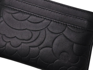 CHANEL シャネル カメリア カードケース 名刺入れ パスケース ココマーク 15番台 ラムスキン ブラック シルバー金具 美品 中古 4b004559