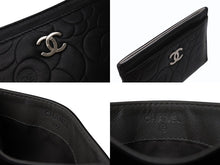 Load image into Gallery viewer, CHANEL シャネル カメリア カードケース 名刺入れ パスケース ココマーク 15番台 ラムスキン ブラック シルバー金具 美品 中古 4b004559